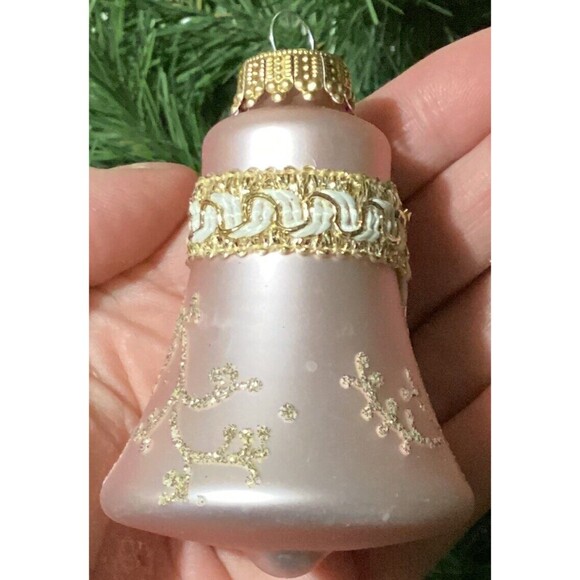 Krebs PINK GOLD Glitter Lace RIBBON Floral Christmas Ornaments SHABBY Victorian - Picture 9 of 15